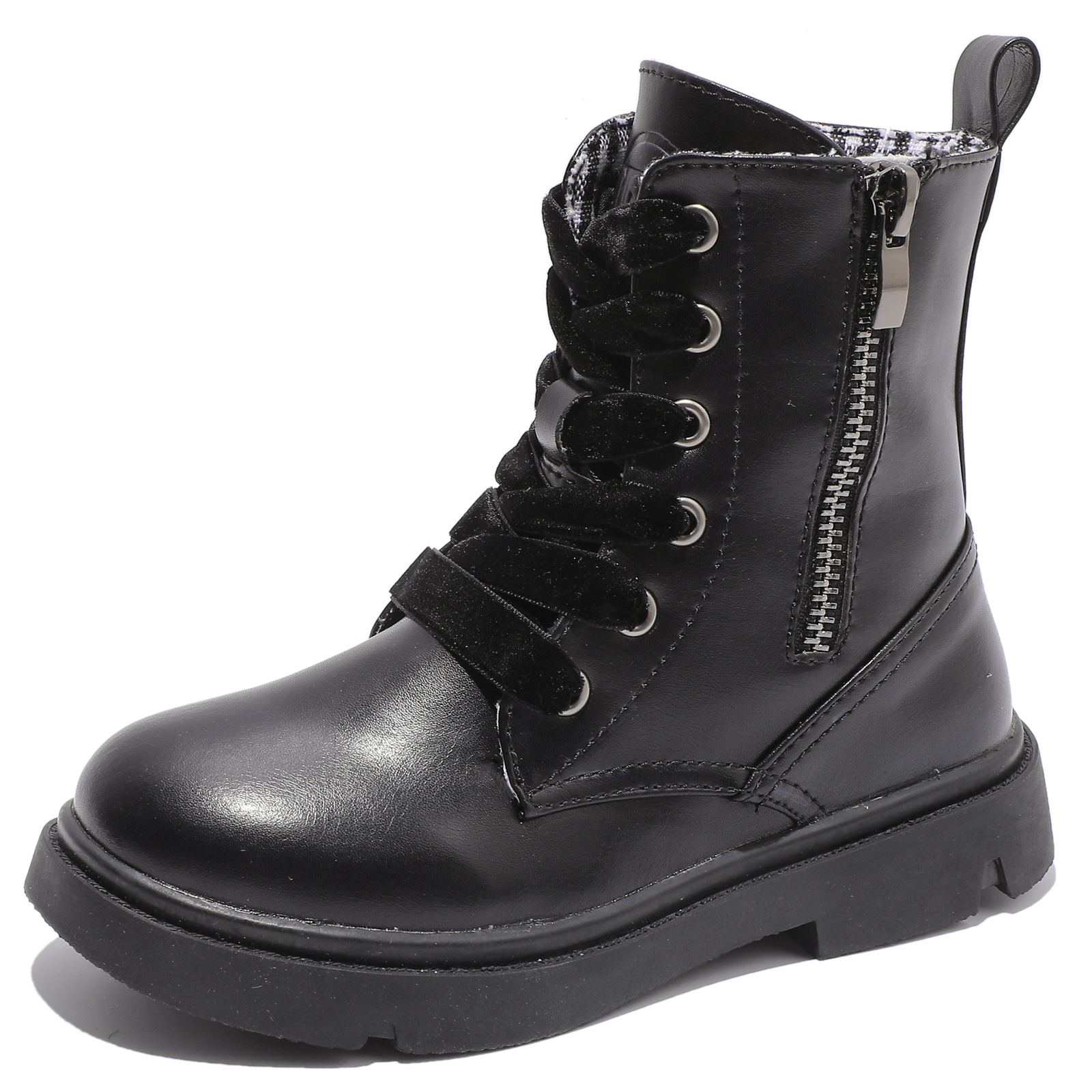 DADAWEN Boys Girls Ankle Boots Combat Boots Waterproof Boots with Side Zipper Leather Black 1 Little Kid